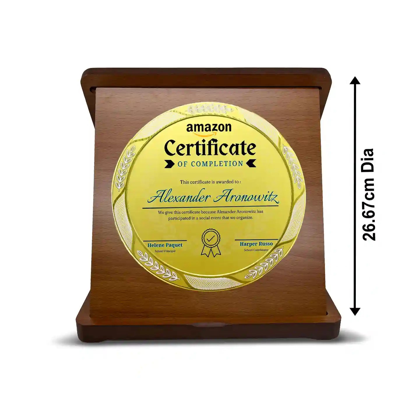 Top-Quality Victorious Round Wood & Metal Memento